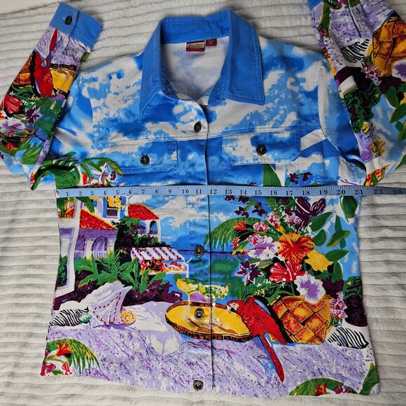 Tudor Court by Haband Tropical Parrot Denim Shacket M 100% Cotton Dopamine - Picture 5 of 9